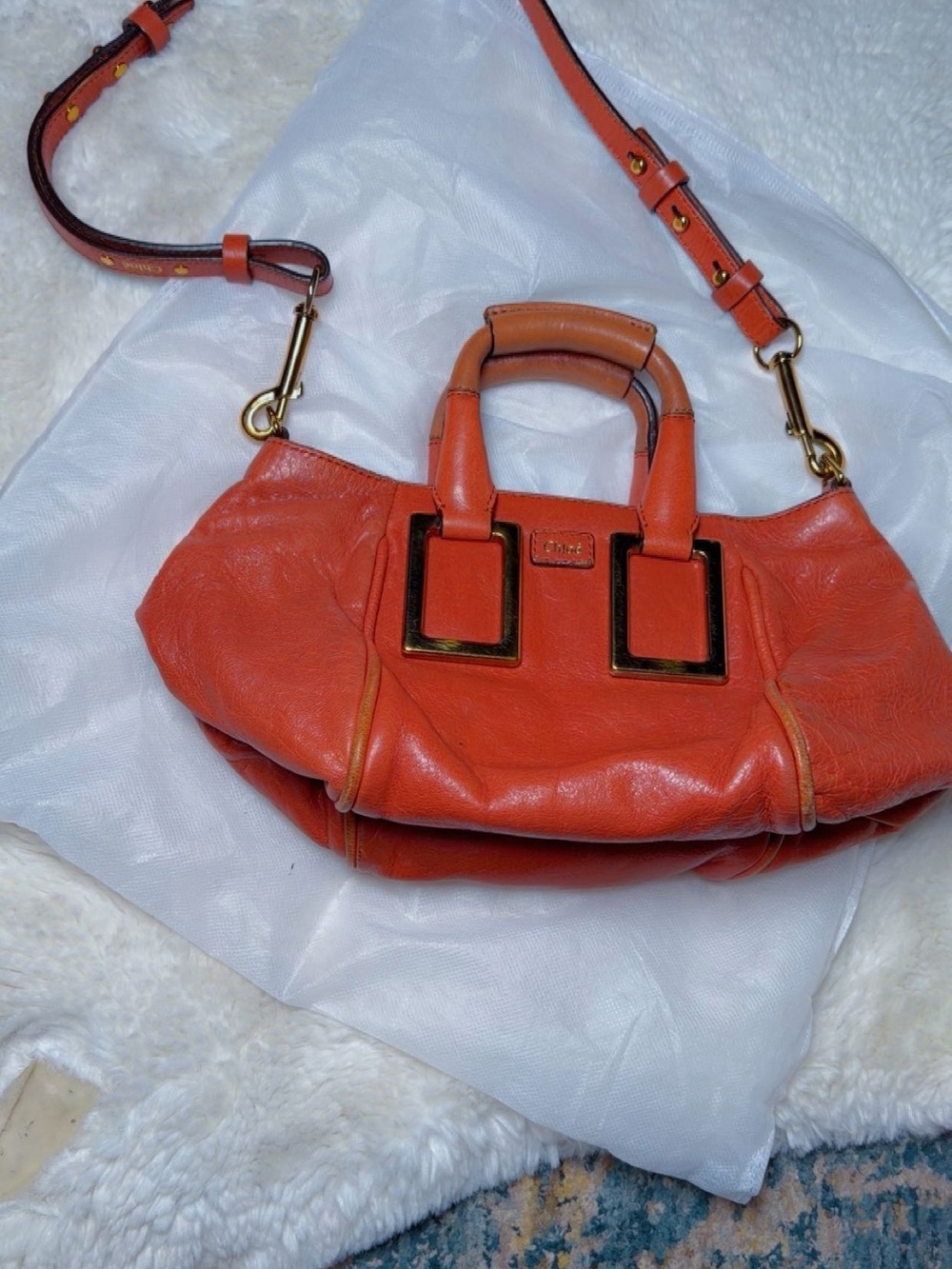 Chloé Burnt Orange Leather Shoulder Satchel with Gold Hardware - Picture 3 of 3